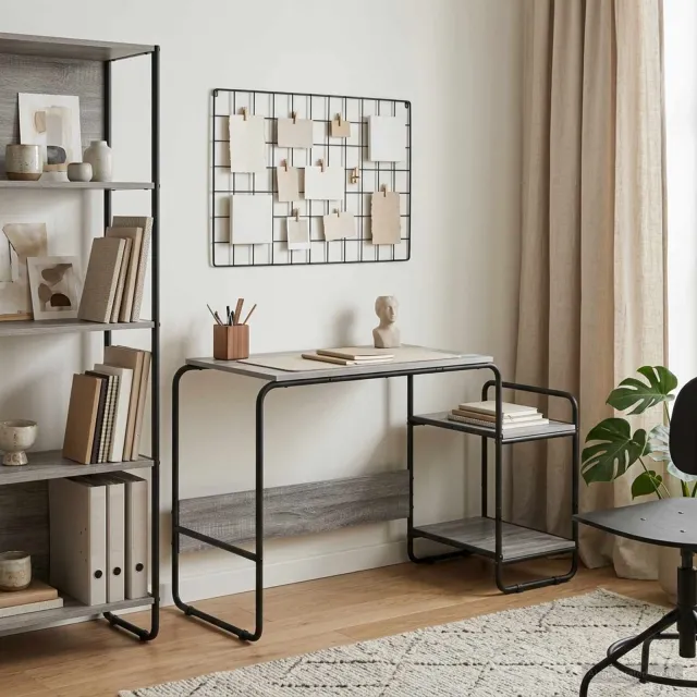 vidaXL Bureau met opbergruimte Grijs Sonoma 131.5 x 50 x 75.5 cm, foto 2