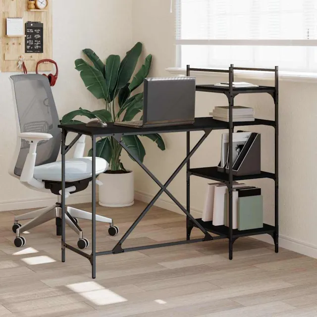 vidaXL Computerbureau met schappen 120x47x109 cm zwart, foto 2