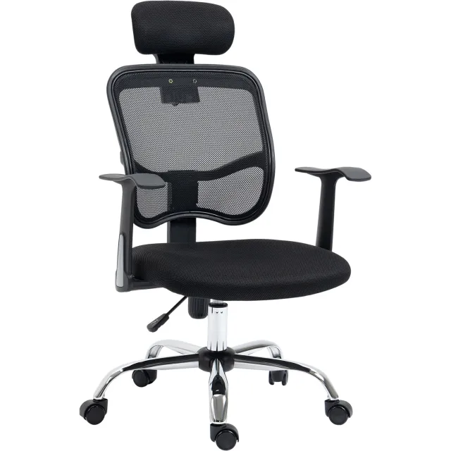 MUVANO Ergonomische bureaustoel met hoofdsteun - Netstof - Kantelbare rugleuning - 63 x 62 x 106-114 cm - Verstelbare zithoogte - Voor thuis en kantoor - Zwart