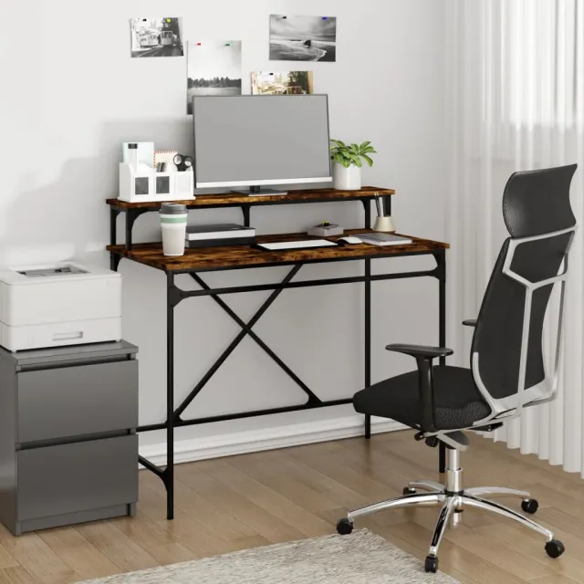 vidaXL Bureau 100x50x90 cm bewerkt hout en ijzer gerookt eikenkleurig, foto 2