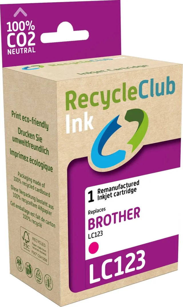 RECYCLECLUB inktcartridge - Inktpatroon - Geschikt voor Brother - Alternatief voor Brother LC-123 Magenta Rood 10ml - 705 pagina's