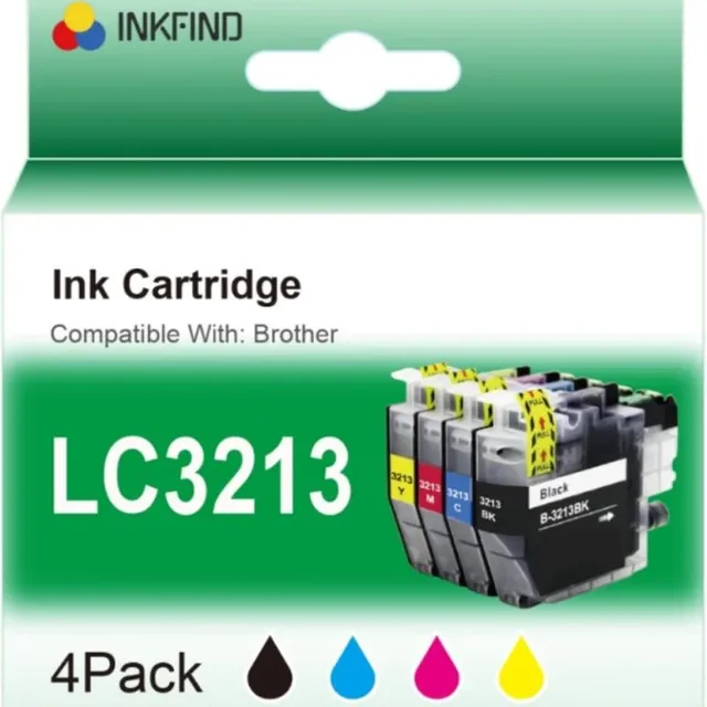 INKFIND LC3213 inktcartridge voor BrotherLC3213 LC3211 LC-3211 Brother LC-3213 inktcartridge multipack van 4 stuks (1 x zwart, 1 x cyaan, 1 x magenta, 1 x geel) voor Brother MFC-J491DW MFC-J497DW DCP-J572dw MFC-J890DW MFC-J895DW DCP-J772DW DCP-J774DW Zwart x 1, Cyaan x 1, Magenta x 1, Geel x 1