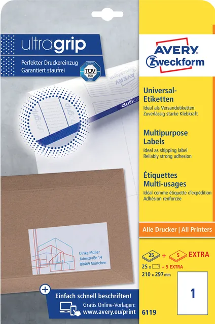 Avery Zweckform Etiket Avery 6119 210x297mm A4 wit 25 stuks