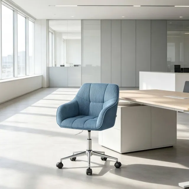 STILVORA Bureaustoel 56 Cm Verstelbare Zithoogte 360 Draaibaar Met Armleuningen Voor Kantoor En Thuiswerk Cord Blauw Blue