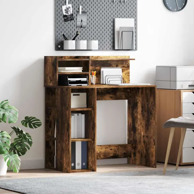 vidaXL Bureau Gerookt eiken 90 x 48 x 101,5 cm Bewerkt hout, foto 2