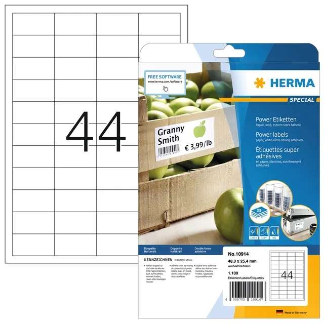 Herma Etiket HERMA Power 10914 48.6x25.4mm wit 1100 stuks
