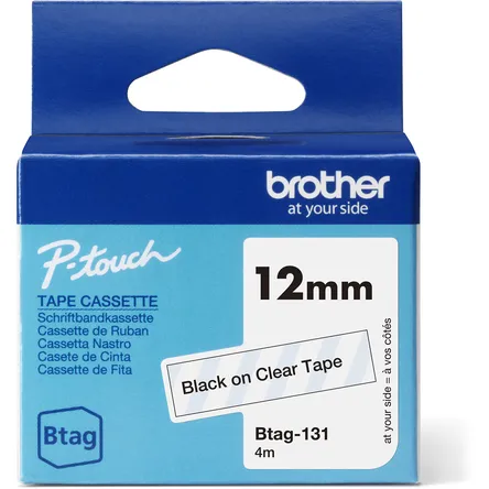 Brother Labeltape Brother P-touch Btag-131 standaard 12mm zwart op transparant