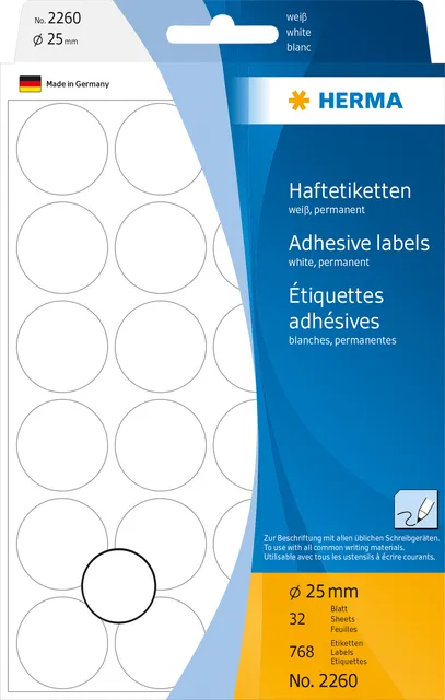 Etiket HERMA 2260 rond 25mm wit 768 stuks