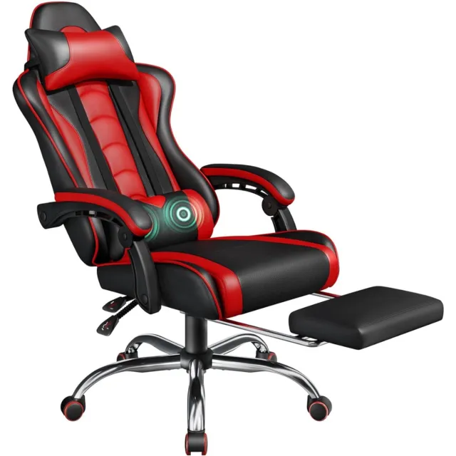 Mmp Gaming Stoel Met Voetsteun - Gaming Chair - Bureaustoel - met Massagefunctie - 68x55x93cm - Rood