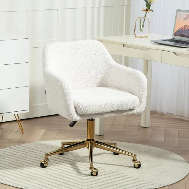 MODENUIT Bureaustoel 60 x 61 x 79-88 cm - Hoogteverstelbaar en 360° Draaibaar - Voor Kantoor - Polyester Crèmewit