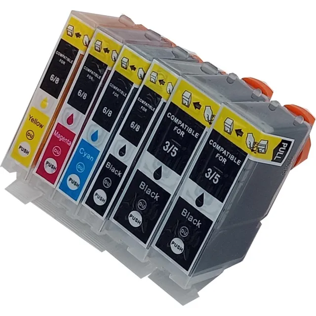KATRIZ huismerk inkt voor Canon 2X PGI5XLBK + 1X CLI8XLBK + 1X CLI8XL Cyaan + 1X CLI8XL Magenta + 1X CLI8XL Geel (6stuks) - Met chip Zwart, Cyaan, Magenta, Geel
