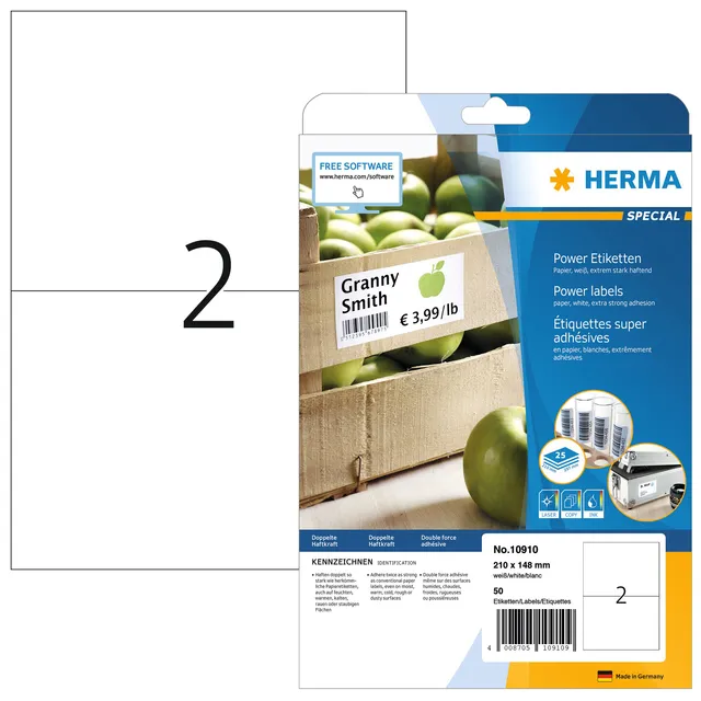 Etiket HERMA Power 10910 210x148mm wit 50 stuks