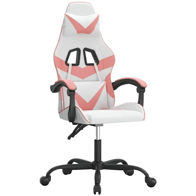 vidaXL Gamestoel - draaibaar - kunstleer - wit - en - roze wit en roze
