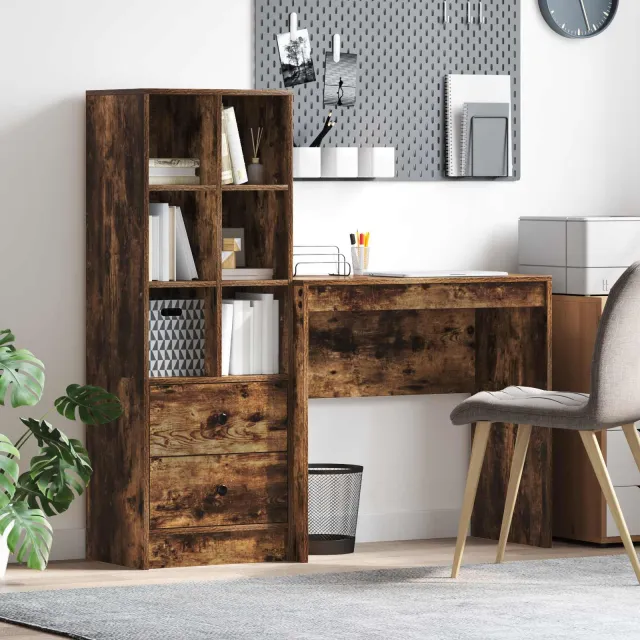 vidaXL Bureau Gerookt eiken 125,5 x 40 x 127 cm 2 st, foto 2