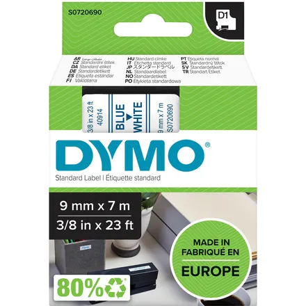 Dymo 40914 (S0720690) Tape Blauw op wit (9 mm), foto 2
