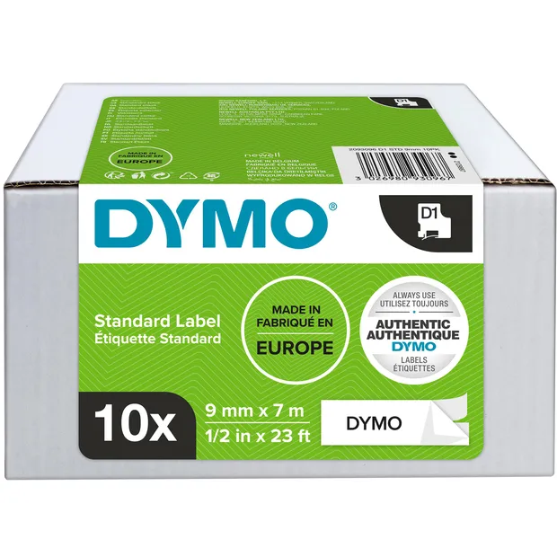 Dymo Labeltape Dymo LabelManager D1 polyester 9mm zwart op wit 10 stuks