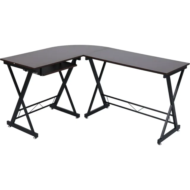 SVITA ECKHART - hoekbureau notenhouten look zwarte metalen poten computertafel Bruin