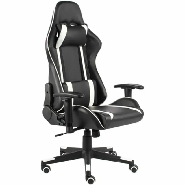 vidaXL Gamestoel - draaibaar - PVC - wit zwart en wit