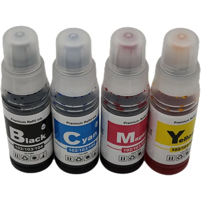 KATRIZ Huismerk Inkt 104 – 4-Pack: Zwart, Cyaan, Magenta, Geel (4x70ml) – Compatible met Epson EcoTank ET-2810 / ET-2720 / ET-4700 – Vervangt Epson 104 Inktfles – Hoge Capaciteit Navulinkt Zwart + Cyaan + Magenta + Geel