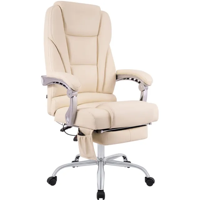 CLP Pacific Bureaustoel - Massage Functie - Voor volwassenen - Met armleuningen - Ergonomische - Echt Leer - creme