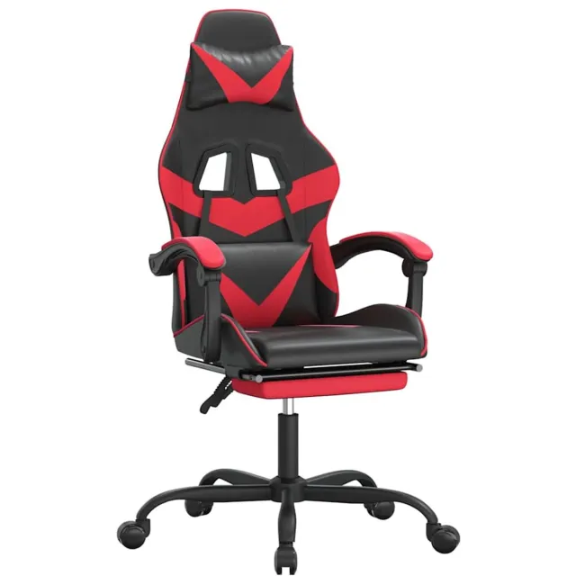vidaXL Gamestoel - draaibaar - met - voetensteun - kunstleer - zwart - en - rood zwart en rood