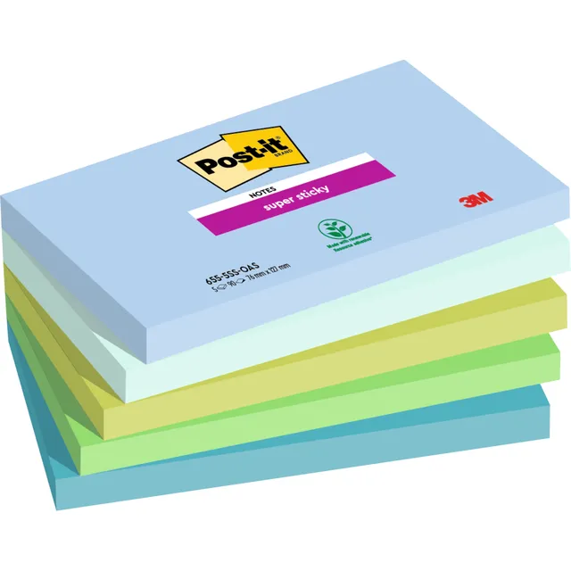 Post-It Memoblok 3M Post-it 655 76mmx127mm Super Sticky Oasis 5 stuks blauw