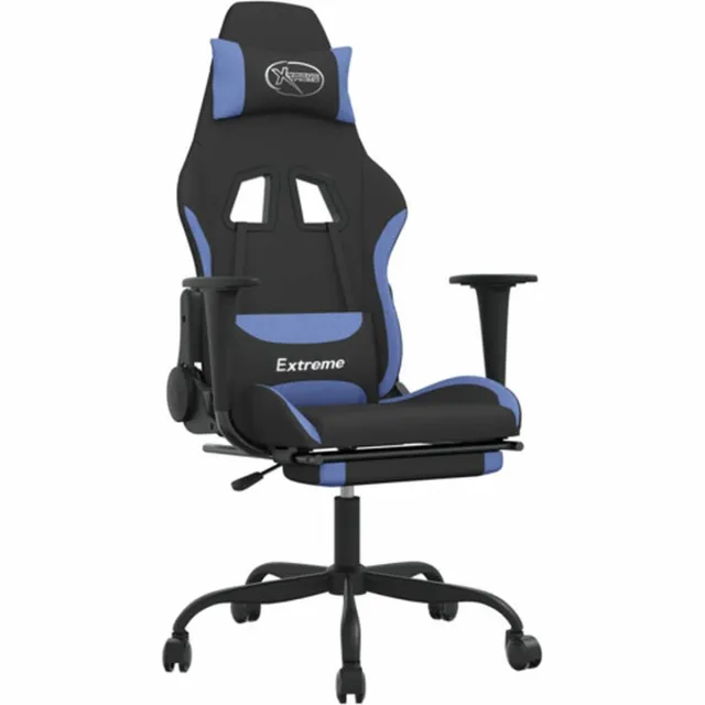 vidaXL Gamestoel - met - voetensteun - stof - zwart - en - blauw zwart en blauw