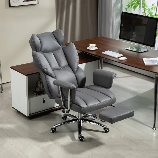 DESMIU Bureaustoel 74 x 65 x 120-128 cm - Ergonomisch Met Ligfunctie, Voetsteun En Verstelbare Zithoogte - Voor Kantoor En Werkkamer - Donkergrijs Dark Gray