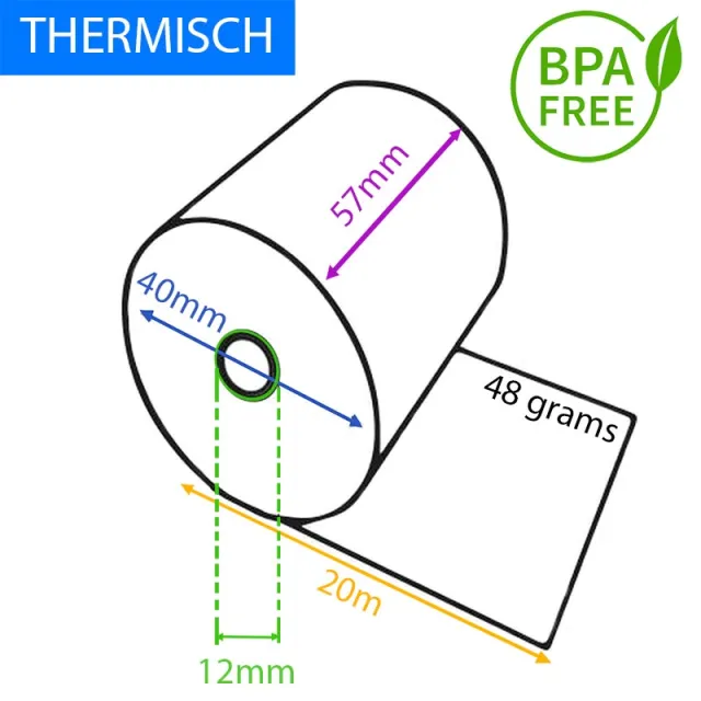 Q-CONNECT Thermorol BPA-vrij, 48 g, breedte 57 mm, diameter +- 40 mm, asgat 12 mm, lengte 20 m