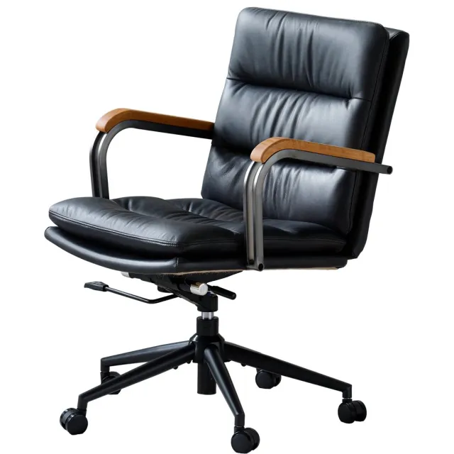 MUVANO Ergonomische leren bureaustoel - Zwarte directiestoel met wielen - Bureaustoel-Draaibaar - 73x59x87 cm - In hoogte verstelbaar - Kantoor Zwart