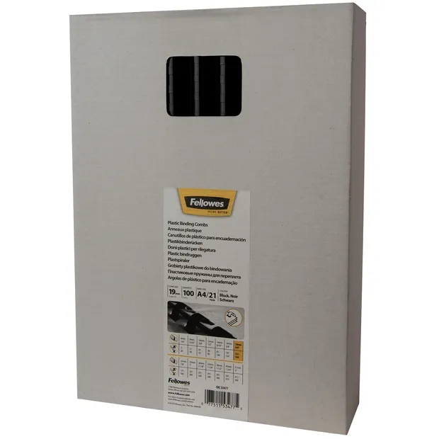 Fellowes Bindrug Fellowes 19mm 21rings A4 zwart 100 stuks