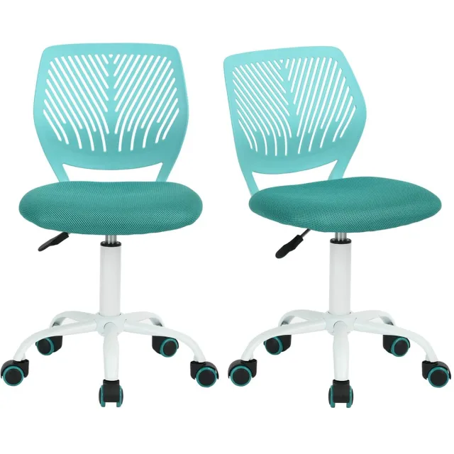 Imperatoris Bureaustoel zonder Armleuningen – Draaistoel met Wielen – Linnen Bureaustoel met Lendensteun – Make-up Stoel / Fauteuil voor Slaap- en Studeerkamer - 2 stuks aqua