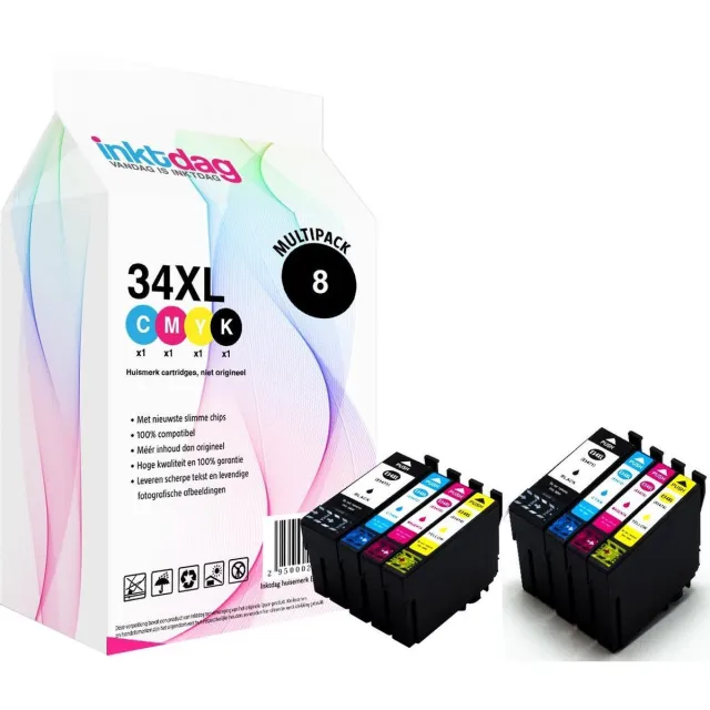 inktdag inktcartridges voor Epson 34/ Epson 34XL (T3476, T3466), Epson 34 xl multipack van 8 kleuren Voordeelbundel Hoge capaciteit voor WorkForce Pro WF 3720 DWF, WorkForce Pro WF 3725 DWF 2 x Epson T3471 zwart (33 ml)