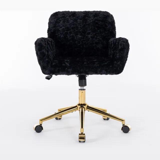 MUVANO Bureaustoel Zwart - Make-up Stoel - Kaptafel Stoel - Pluche Stoel - Verstelbaar - Draaibaar - Met Armleuningen - Slaapkamer - 61x60x90cm - Wieltjes - Zwart
