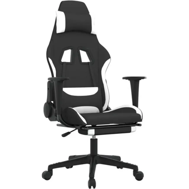 vidaXL Massage - gamestoel - met - voetensteun - stof - zwart - en - wit zwart en wit