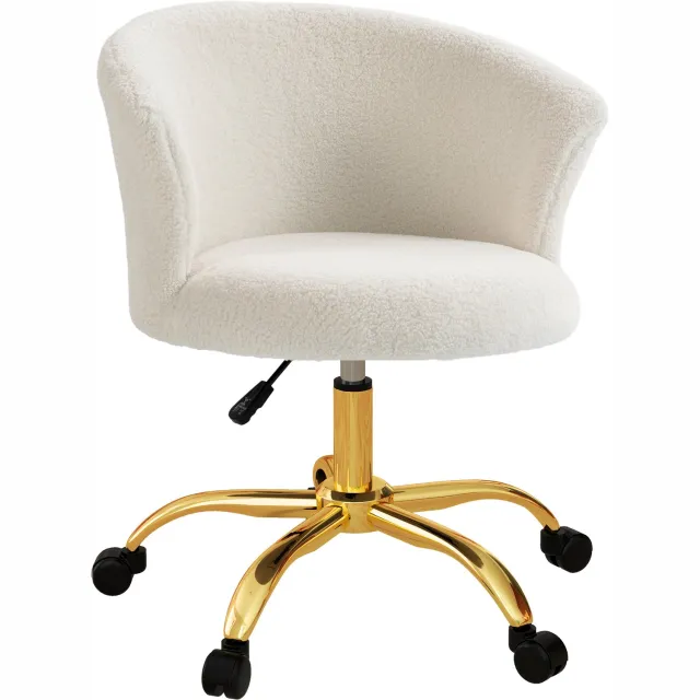 Lunpog Bureaustoel, ergonomische stoel, draaibare zitting, in hoogte verstelbaar, capaciteit 120 kg, stalen frame, ademende pluche en PU-stof, voor kantoor, slaapkamer, wit Beige