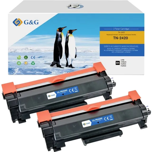 G&G Toner vervangt Brother TN-2420 XL Compatibel 2-pack Zwart 3000 bladzijden NT-PB2420C_V6-B-2-S1 Kleurloos