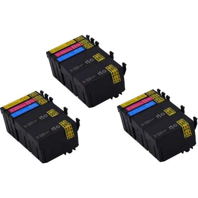 KATRIZ huismerk inkt voor|Epson 6x T2711XL Zwart+ 3x T2712XL Cyaan + 3x T2713XL Magenta + 3x T2714XL Geel | (15stuks) - T27XL, 27XL Met chip Zwart, Cyaan, Magenta, Geel