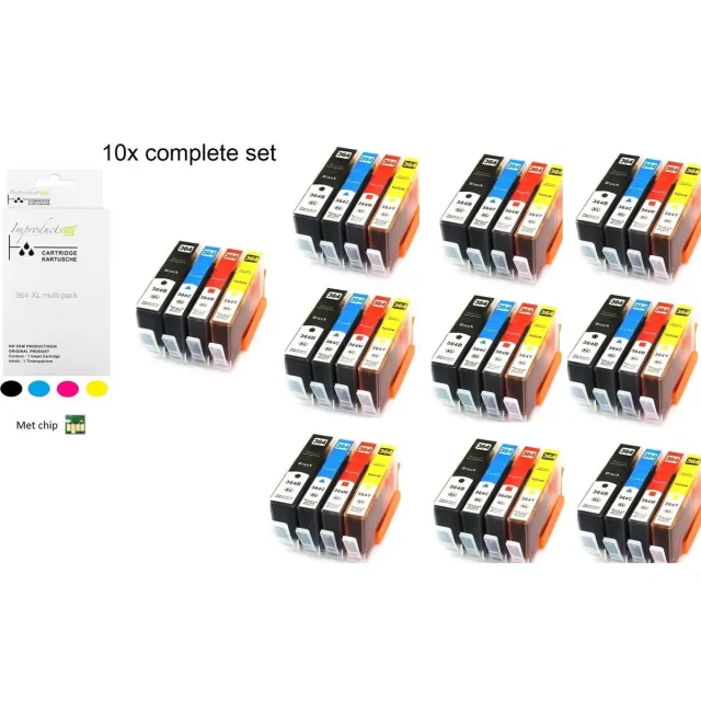 Improducts Inkt cartridge - Alternatief Hp 364 XL 364XL 10x complete set Multicolor - Zwart (10x), Cyaan (10x), Magenta (10x), Geel (10x)