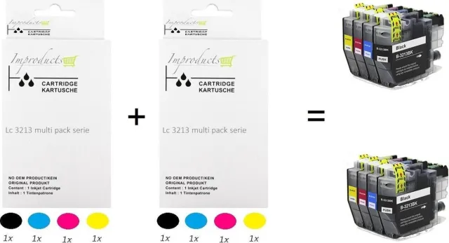 Improducts Inktcartridges - Alternatief Brother LC3213/ LC-3213 / 3213 8 stuks multicolor - Zwart, Cyaan, Magenta, Geel - 8 stuks