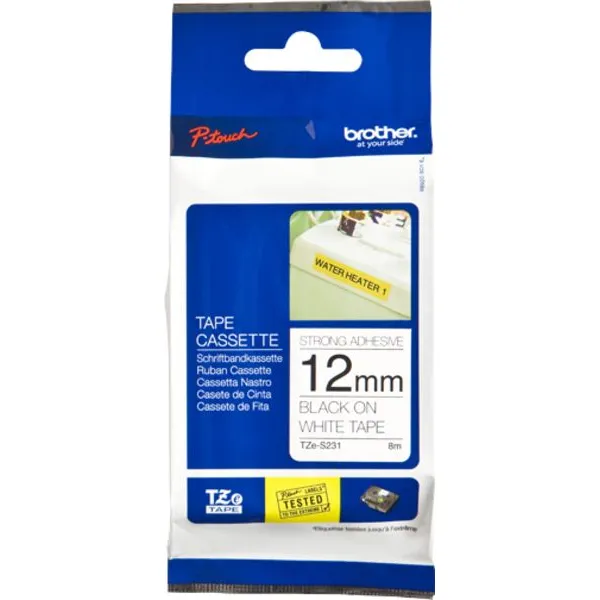 Brother Labeltape brother p-touch tze-s231 extra sterk Klevend 12mm zwart op wit