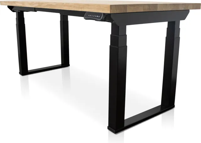 Multi Ratio Zit-sta bureau met massief eiken blad 140 x 80 cm - MRC PRO Solid NEN-EN 527 - elektrisch verstelbaar - frame zwart - 125 cm hoog - 200KG draagvermogen