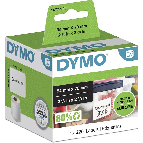 Dymo Etiket Dymo LabelWriter multifunctioneel 54x70mm 1 rol á 320 stuks wit