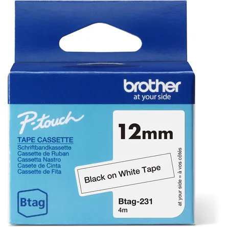 Brother Labeltape Brother P-touch Btag-231 standaard 12mm zwart op wit