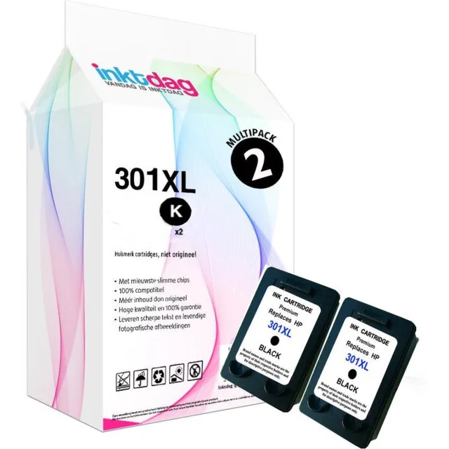 inktdag inkcartridge alternatief voor de HP 301xl inktcartridges zwart (CH563EE) X 2 STUCK voor HP Envy 4500, 5530 Officejet 2620 ,4630 ,2622 ,Deskjet 3050A ,2050 ,3052A, 1510 ,3050 ,1000 ,3000 ,2510, 2540,1050 Zwart x 2 (2 x 20 ml)
