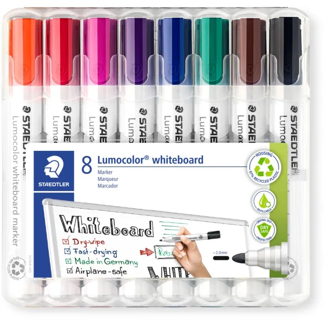 Staedtler whiteboardmarker Lumocolor, etui van 8 stuks in geassorteerde kleuren blauw