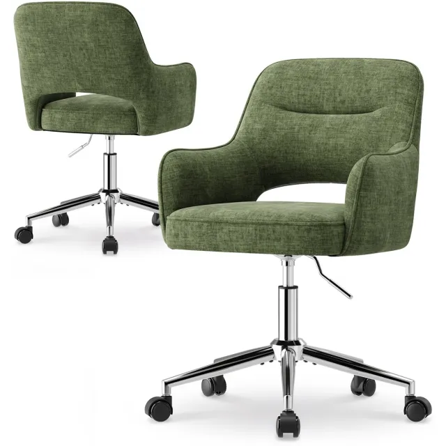 COLAMY Ergonomische Bureaustoel - Zachte Fluwelen Bekleding - 360° Draaibaar - In Hoogte Verstelbaar - Comfortabele Dikke Zitting - Metalen Voetkruis - Stille Wieltjes - Groen