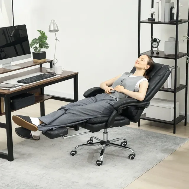 DESMIU Bureaustoel 64 x 70 x 110-118 cm - Massagefunctie Met Warmte En Voetsteun - Voor Kantoor En Thuiswerkplek - Kunstleer Zwart
