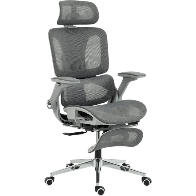 Homona Ergonomische bureaustoel - Met 4D-armleuningen, hoofdsteun en voetensteun - In hoogte verstelbaar - 67 x 74 x 113–132 cm - Grijs