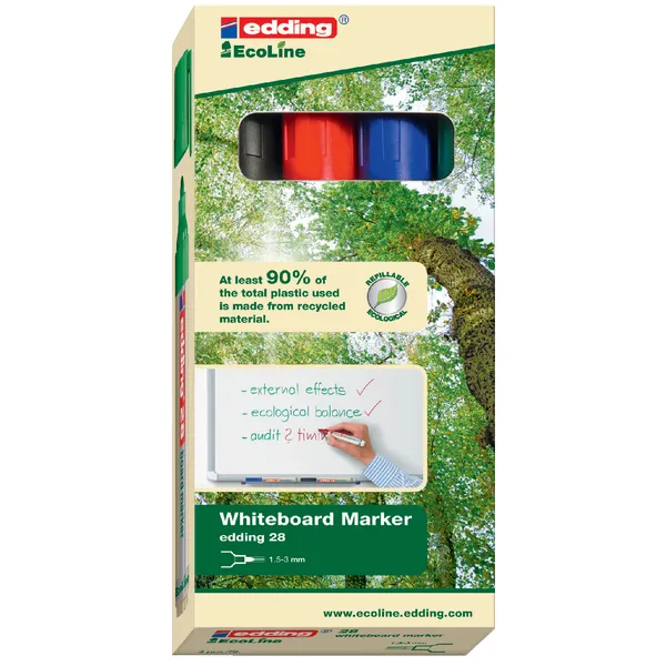 Edding Viltstift edding 28 whiteboard Ecoline rond 1.5-3mm assorti set à 4 stuks blauw